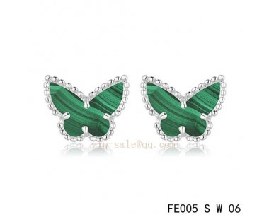 Fake Van Cleef and Arpels Butterflies Malachite white gold earrings 