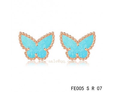 Van Cleef and Arpels Butterflies Turquoise pink gold earrings
