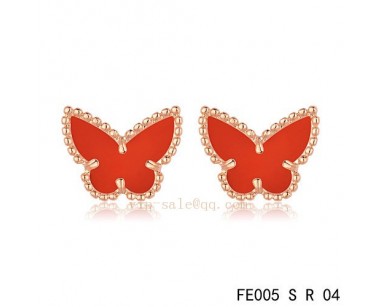 Van Cleef and Arpels Butterflies Carnelian pink gold earrings