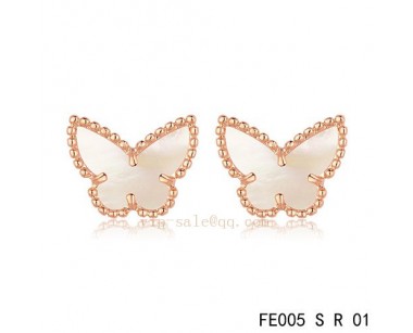 Van Cleef and Arpels Butterflies White mother of pearl pink gold earrings