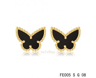 Van Cleef and Arpels Butterflies Onyx yellow gold earrings replica