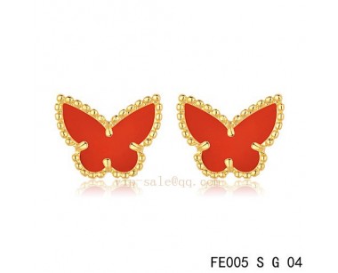 Van Cleef and Arpels Butterflies Carnelian yellow gold earrings