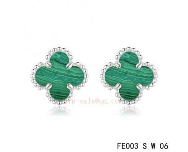 Van Cleef and Arpels Clover Malachite white gold earrings wholesale