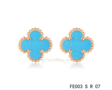 Fake Van Cleef and Arpels Clover Turquoise Pink gold earrings