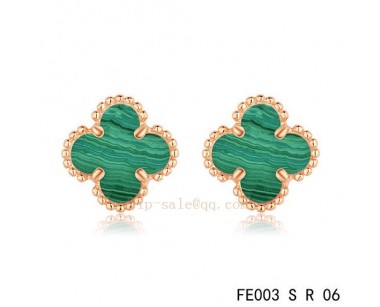 Replica Van Cleef and Arpels Clover Malachite Pink gold earrings