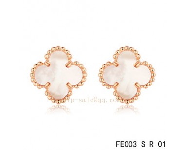 Van Cleef and Arpels Clover White mother of pearl Pink gold earrings