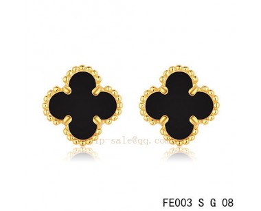 Cheap Van Cleef and Arpels Clover Onyx yellow gold earrings