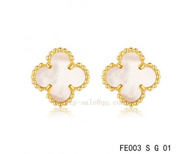 Van Cleef and Arpels Clover White mother of pearl yellow gold earrings
