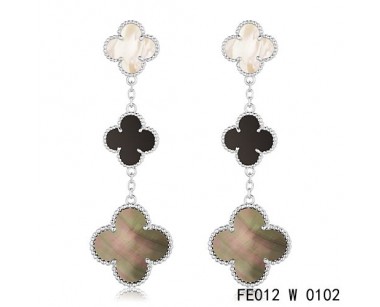 Van cleef & arpels Magic Alhambra earrings in white gold, 3 motifs
