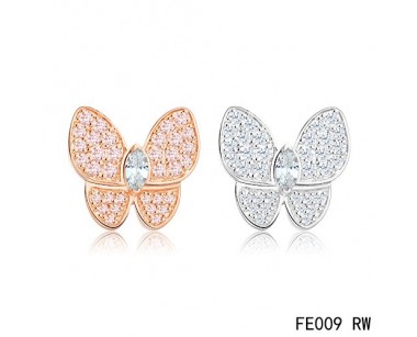 Van cleef & arpels Butterflies white and pink gold earrings,diamonds
