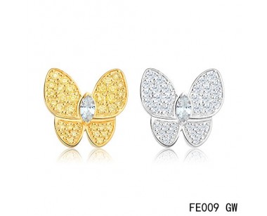 Van cleef & arpels Butterflies white and yellow gold earrings,diamonds