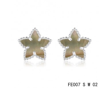 Van cleef & arpels Sweet Alhambra Star Earrings white gold,Brown Mother-of-Pearl
