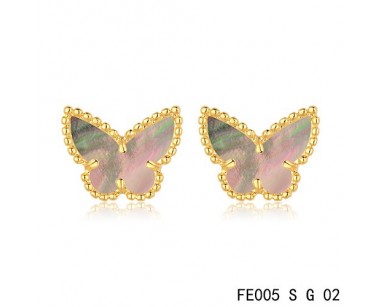 Van cleef & arpels Butterflies Earrings yellow gold,Brown Mother-of-Pearl