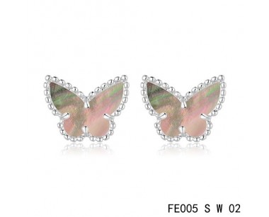 Van cleef & arpels Butterflies Earrings white gold,Brown Mother-of-Pearl