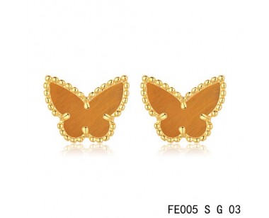 Van cleef & arpels Butterflies Earrings yellow gold,tiger’s eye