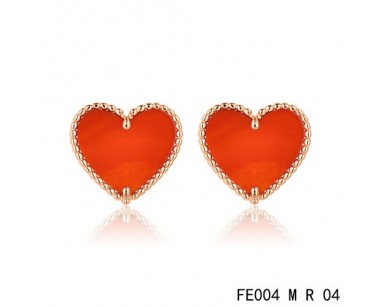 Van cleef & arpels Sweet Alhambra heart Earrings pink gold,carnelian