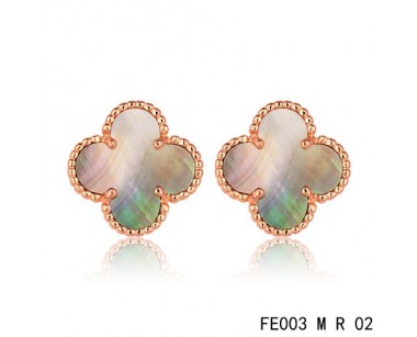 Van cleef & arpels Sweet Alhambra Clover Earrings pink gold,Brown Mother-of-Pearl