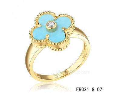 Van Cleef Vintage Alhambra ring<li>In yellow gold with turquoise replica