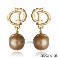 DIOR OBLIQUE Double D Earring in the yollow gold with Copper resin beads pendants