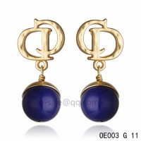 DIOR OBLIQUE Double D Earring in the yollow gold with Deep Purple resin beads pendants