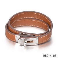 Hermes Kelly Double Tour brown barenia calfskin leather bracelet 	