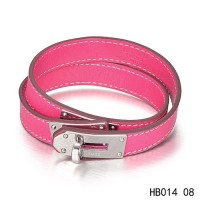 Hermes Kelly Double Tour neon pink barenia calfskin leather bracelet 