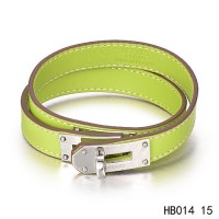Hermes Kelly Double Tour green barenia calfskin leather bracelet 