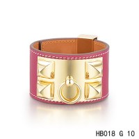 Hermes Collier de Chien  iconic Hot pink Epsom calfskin leather bracelet in yellow gold 	