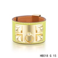 Hermes Collier de Chien iconic Lemon Epsom calfskin leather bracelet in yellow gold 	