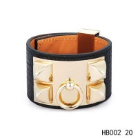 Hermes Collier de Chien iconic black epsom calfskin leather bracelet in yellow gold 