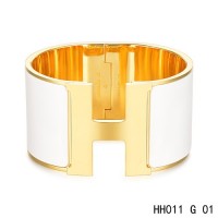 Hermes Clic H Extra-Large Bracelet / white enamel / yellow gold