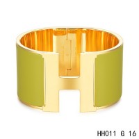 Hermes Clic H Extra-Large Bracelet / loden green enamel / yellow gold