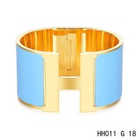 Hermes Clic H Extra-Large Bracelet / transat blue enamel / yellow gold	