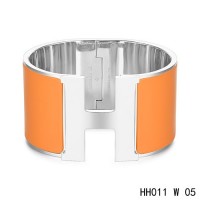 Hermes Clic H Extra-Large Bracelet / orange enamel / white gold