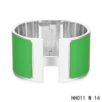 Hermes Clic H Extra-Large Bracelet / green enamel / white gold