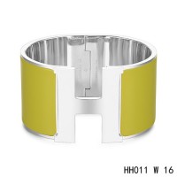 Hermes Clic H Extra-Large Bracelet / loden green enamel / white gold	