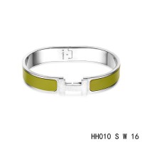 Hermes Clic H narrow Bracelet / enamel loden green / white gold	