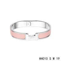 Hermes Clic H narrow Bracelet / enamel salmon pink / white gold	