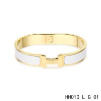 Hermes Clic H narrow Bracelet / enamel white / yellow gold