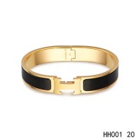Hermes Clic H narrow Bracelet / enamel black / yellow gold