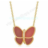 Van cleef & arpels Butterfly Pendant/Yellow Gold/Pink Coral