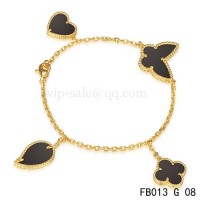 Van cleef & arpels Lucky Alhambra Bracelet<li>Yellow gold with 4 Stone Combination Motifs 