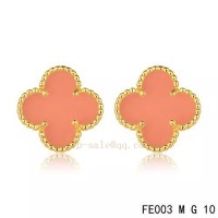 Van Cleef and Arpels Vintage Alhambra Clover yellow gold Earrings Pink Chalcedony