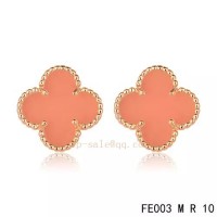 Van Cleef and Arpels Vintage Alhambra Clover pink gold Earrings Pink Chalcedony