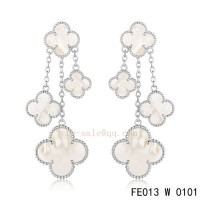 Van Cleef and Arpels White mother of pearl white gold earrings replica
