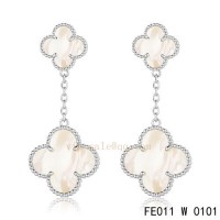 Van Cleef and Arpels Alhambra white gold earrings White mother of pearl	