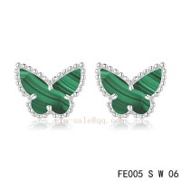 Fake Van Cleef and Arpels Butterflies Malachite white gold earrings 