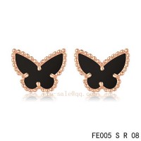 Van Cleef and Arpels Butterflies Onyx pink gold earrings