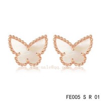 Van Cleef and Arpels Butterflies White mother of pearl pink gold earrings	