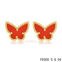Van Cleef and Arpels Butterflies Carnelian yellow gold earrings